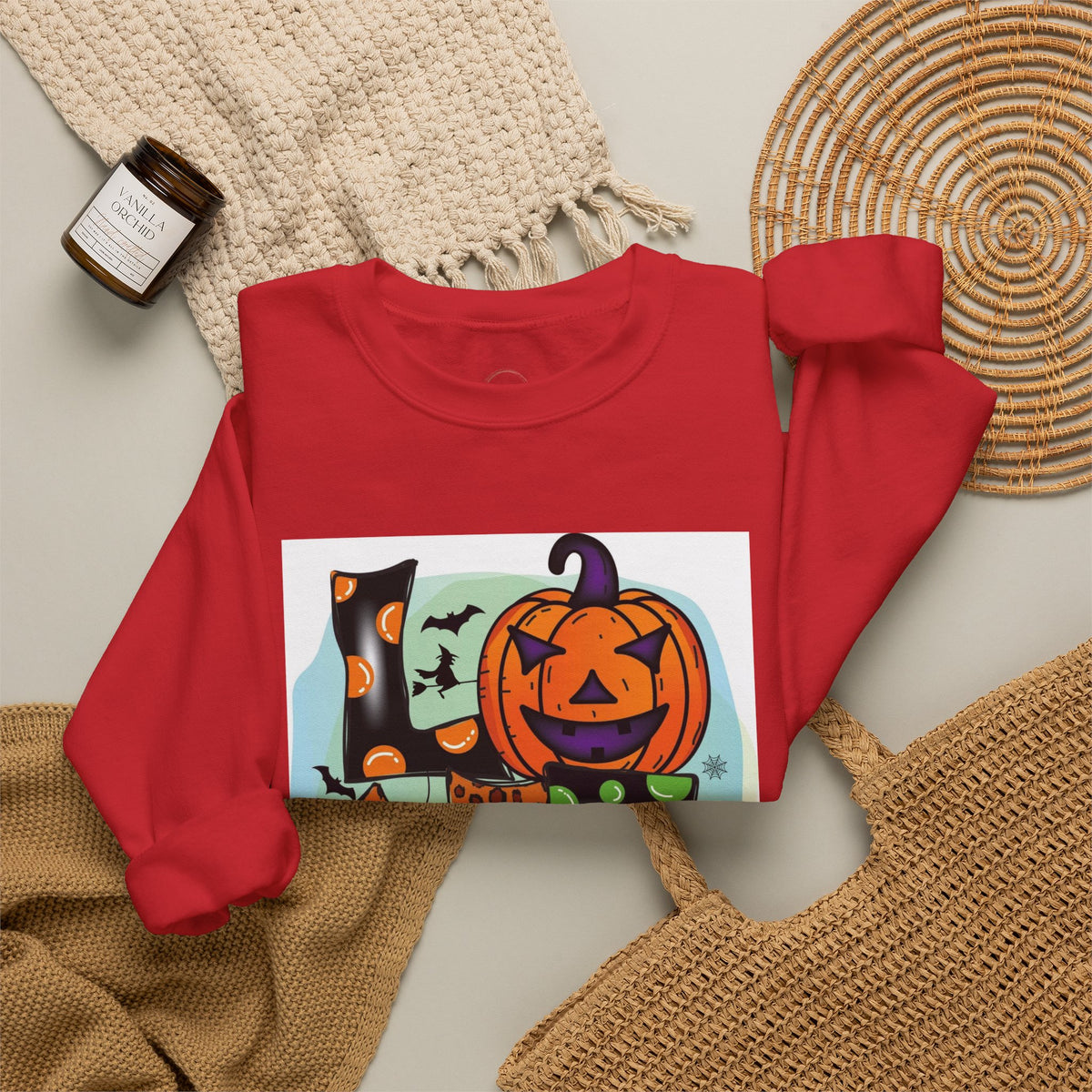 Halloween LOVE Crewneck Sweatshirt — Jack-O'-Lantern & Leopard Print Graphic