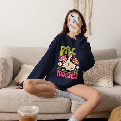 Peace Yourself Crewneck Sweatshirt — Retro Duck & Mushrooms Graphic