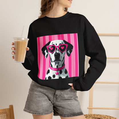 Dalmatian with Heart Sunglasses Sweatshirt — Cute Pink Pet Graphic Crewneck