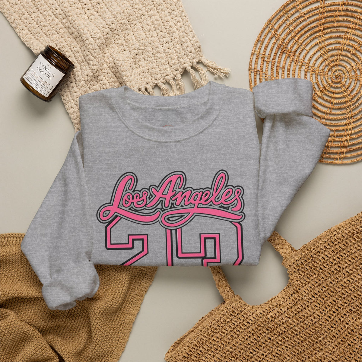 Los Angeles 23 Retro Crewneck Sweatshirt — Pink Varsity Style
