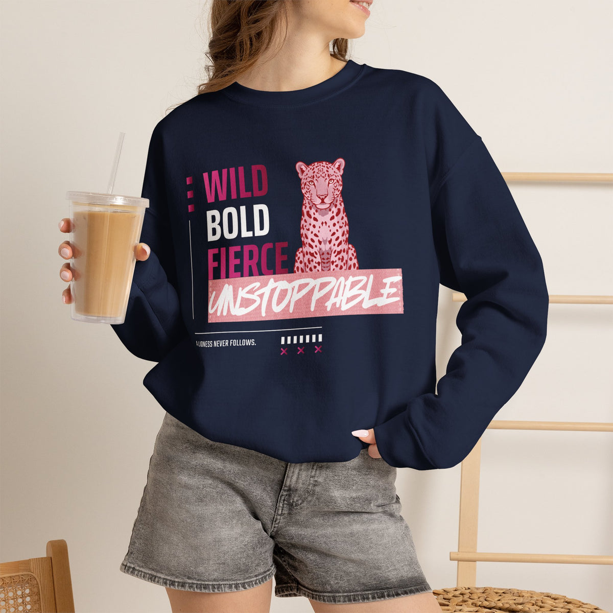 Crewneck Sweatshirt — Wild Bold Fierce Unstoppable Leopard Graphic