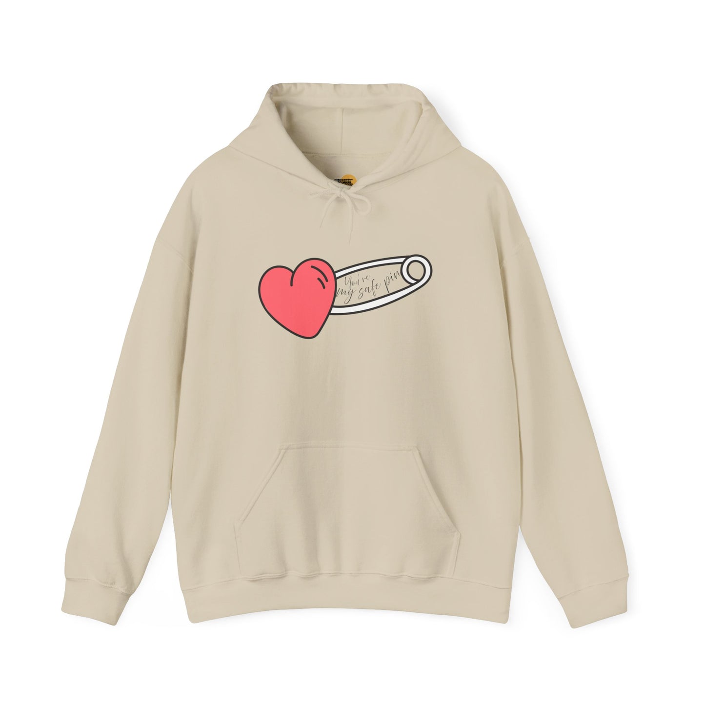 Heart Safety Pin Hoodie, Cozy Sweatshirt, Cute Gift for Her, Valentine's Day Apparel, Casual Streetwear