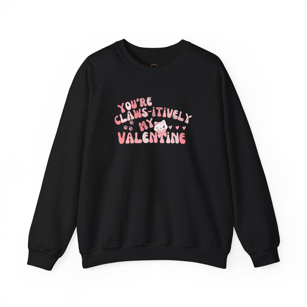 Cat Bow Valentine Unisex Sweatshirt, Claws-itively Adorable Gift, Funny Valentine's Day Jumper, Cute Kitty Lover Top, Heart Design Pullover,