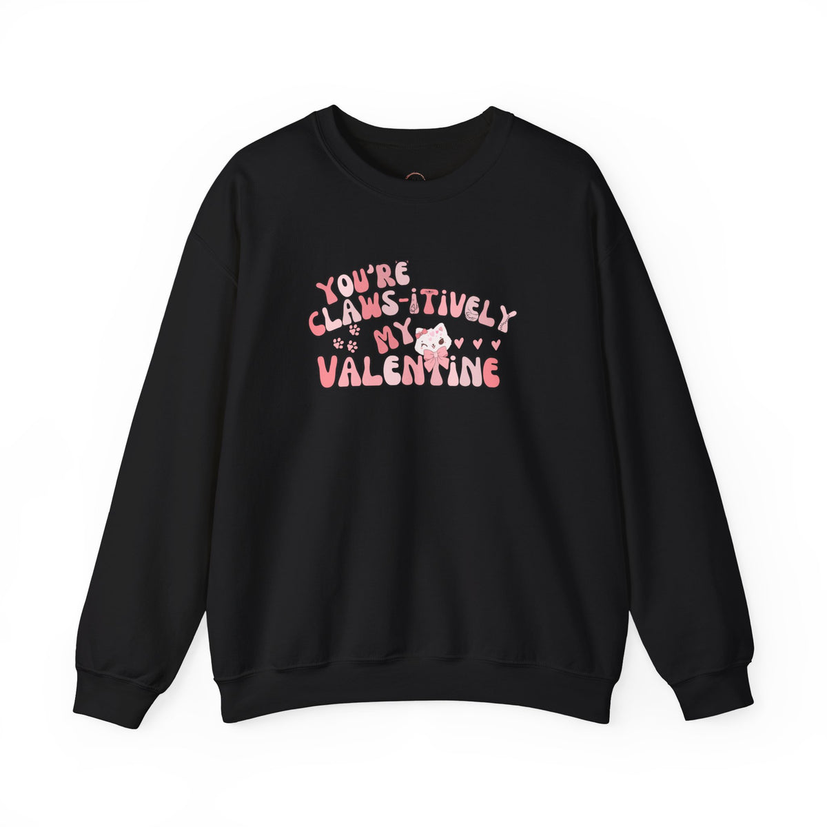 Cat Bow Valentine Unisex Sweatshirt, Claws-itively Adorable Gift, Funny Valentine's Day Jumper, Cute Kitty Lover Top, Heart Design Pullover,