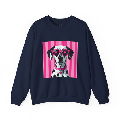 Dalmatian with Heart Sunglasses Sweatshirt — Cute Pink Pet Graphic Crewneck