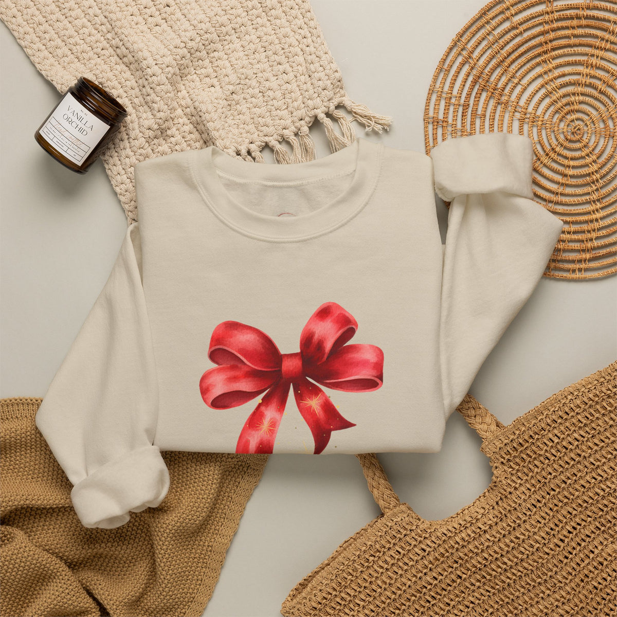 Red Ribbon Bow Crewneck Sweatshirt — Holiday Gift Sweatshirt
