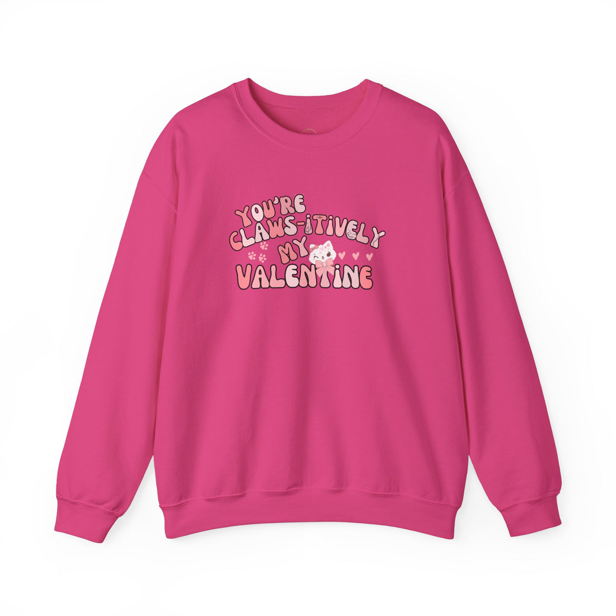 Cat Bow Valentine Unisex Sweatshirt, Claws-itively Adorable Gift, Funny Valentine's Day Jumper, Cute Kitty Lover Top, Heart Design Pullover,