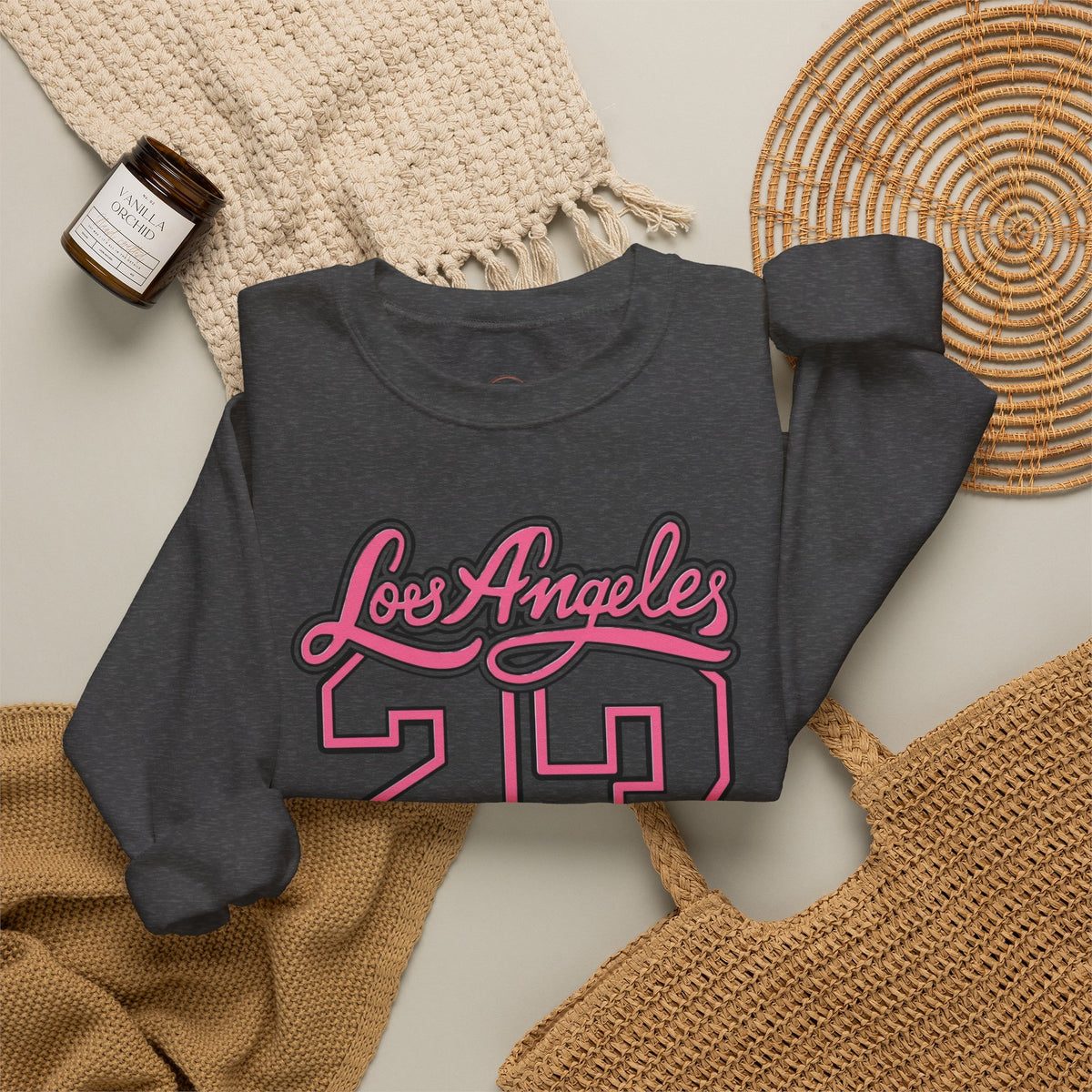 Los Angeles 23 Retro Crewneck Sweatshirt — Pink Varsity Style