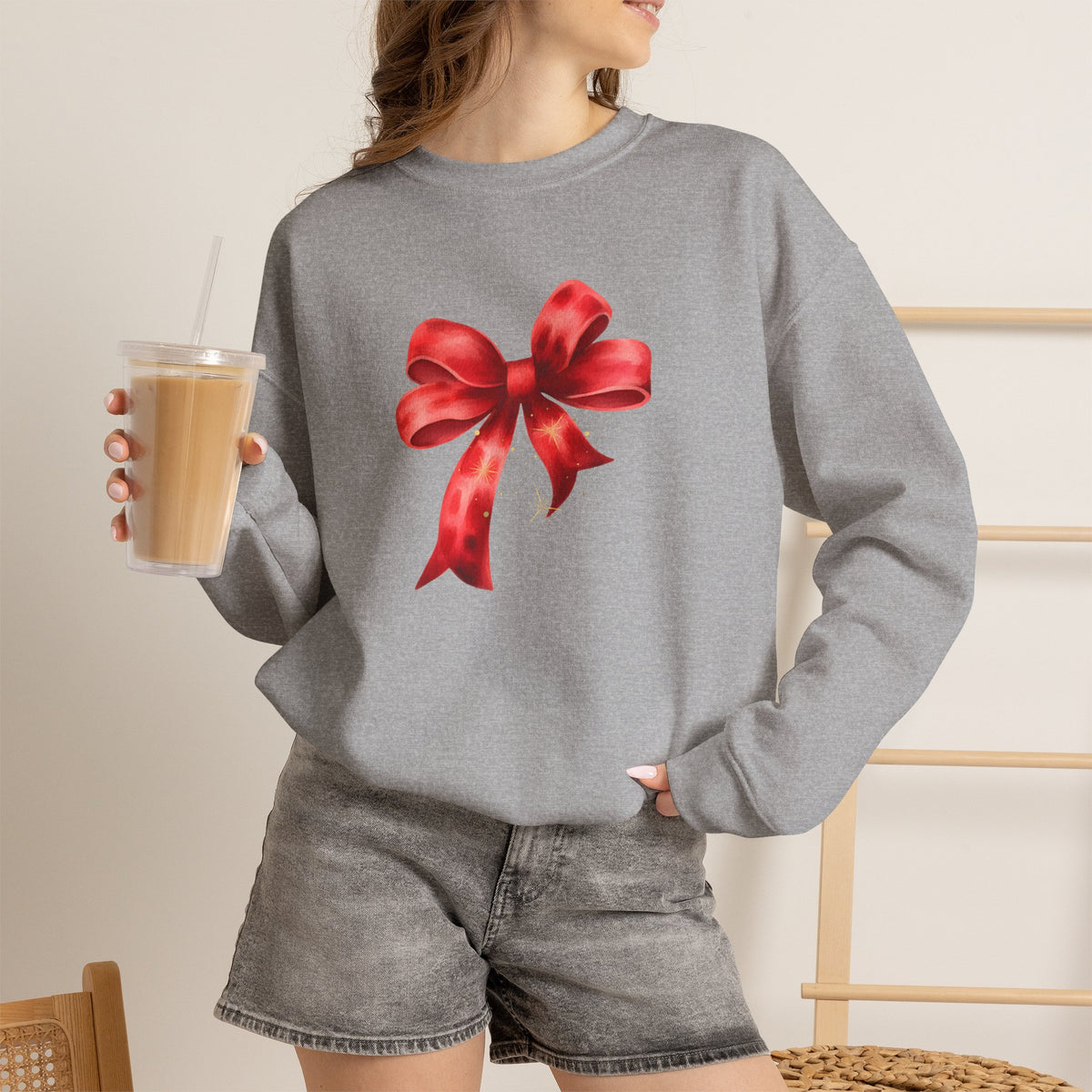 Red Ribbon Bow Crewneck Sweatshirt — Holiday Gift Sweatshirt
