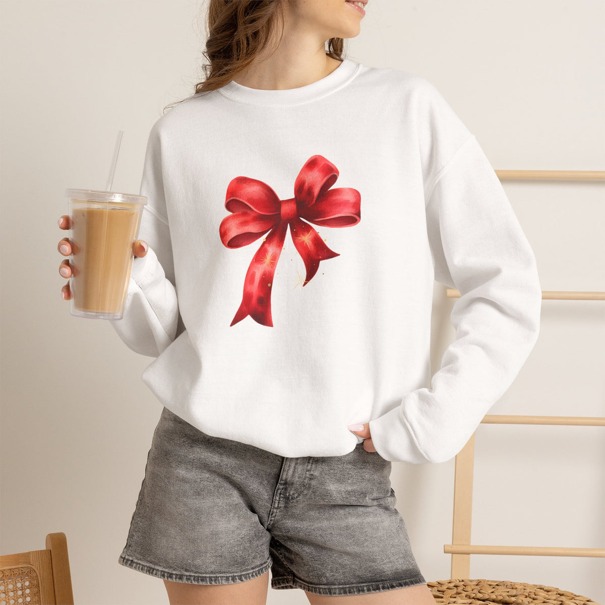 Red Ribbon Bow Crewneck Sweatshirt — Holiday Gift Sweatshirt