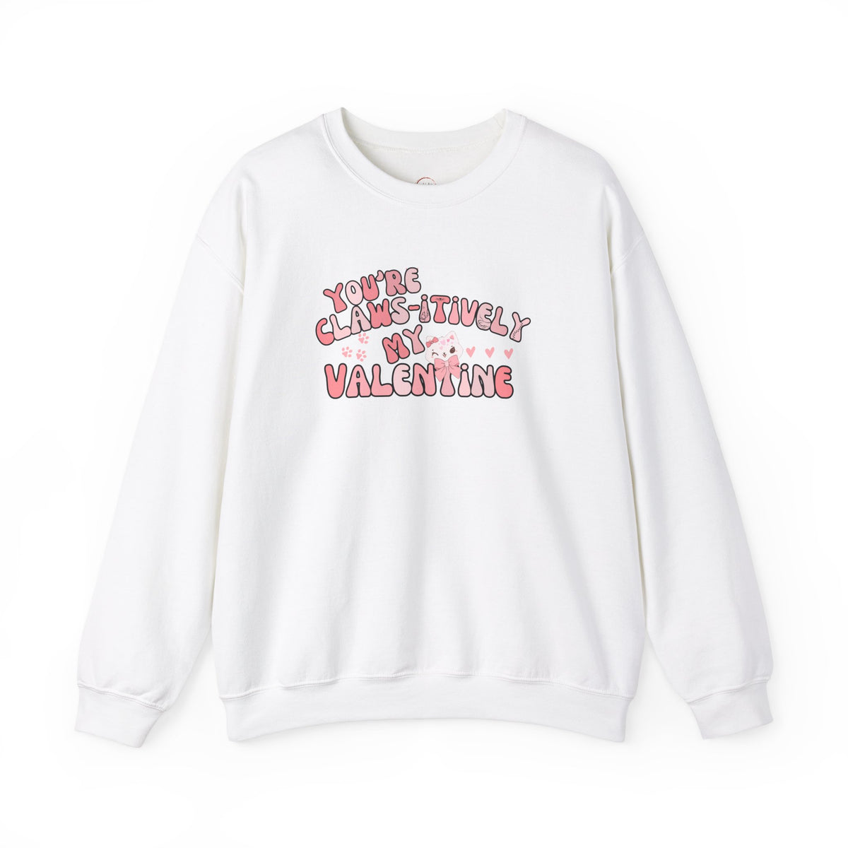 Cat Bow Valentine Unisex Sweatshirt, Claws-itively Adorable Gift, Funny Valentine's Day Jumper, Cute Kitty Lover Top, Heart Design Pullover,