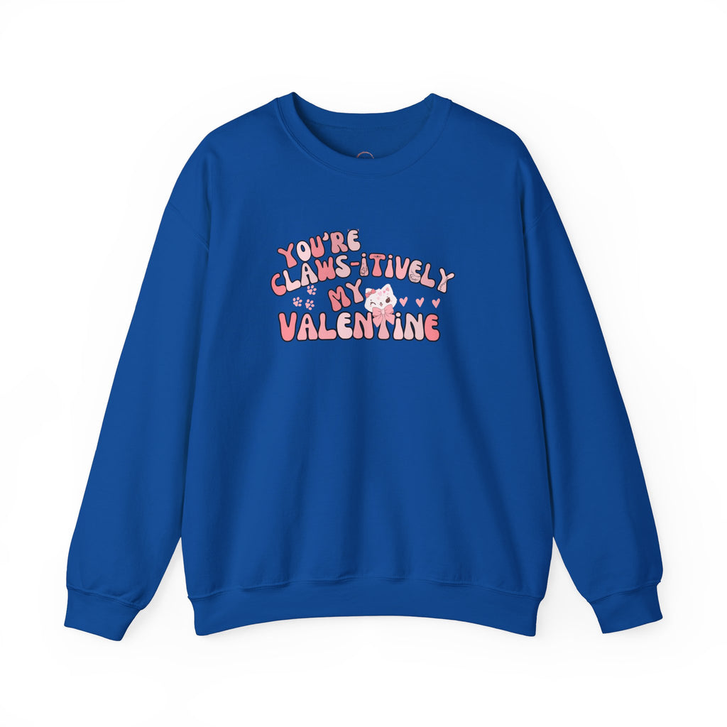 Cat Bow Valentine Unisex Sweatshirt, Claws-itively Adorable Gift, Funny Valentine's Day Jumper, Cute Kitty Lover Top, Heart Design Pullover,