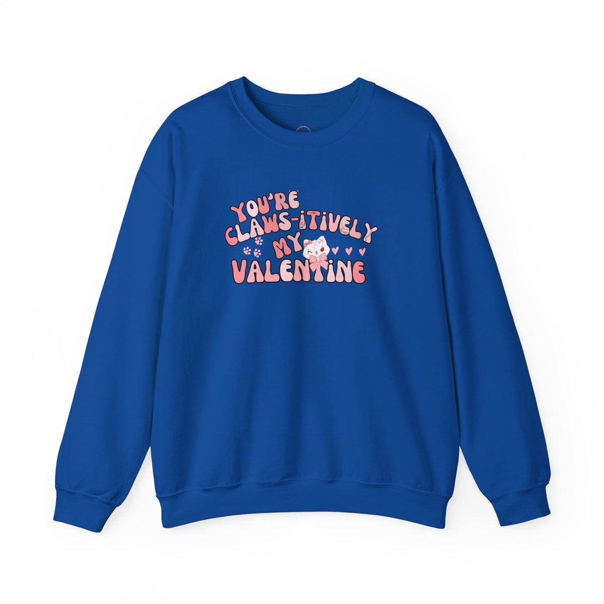 Cat Bow Valentine Unisex Sweatshirt, Claws-itively Adorable Gift, Funny Valentine's Day Jumper, Cute Kitty Lover Top, Heart Design Pullover,