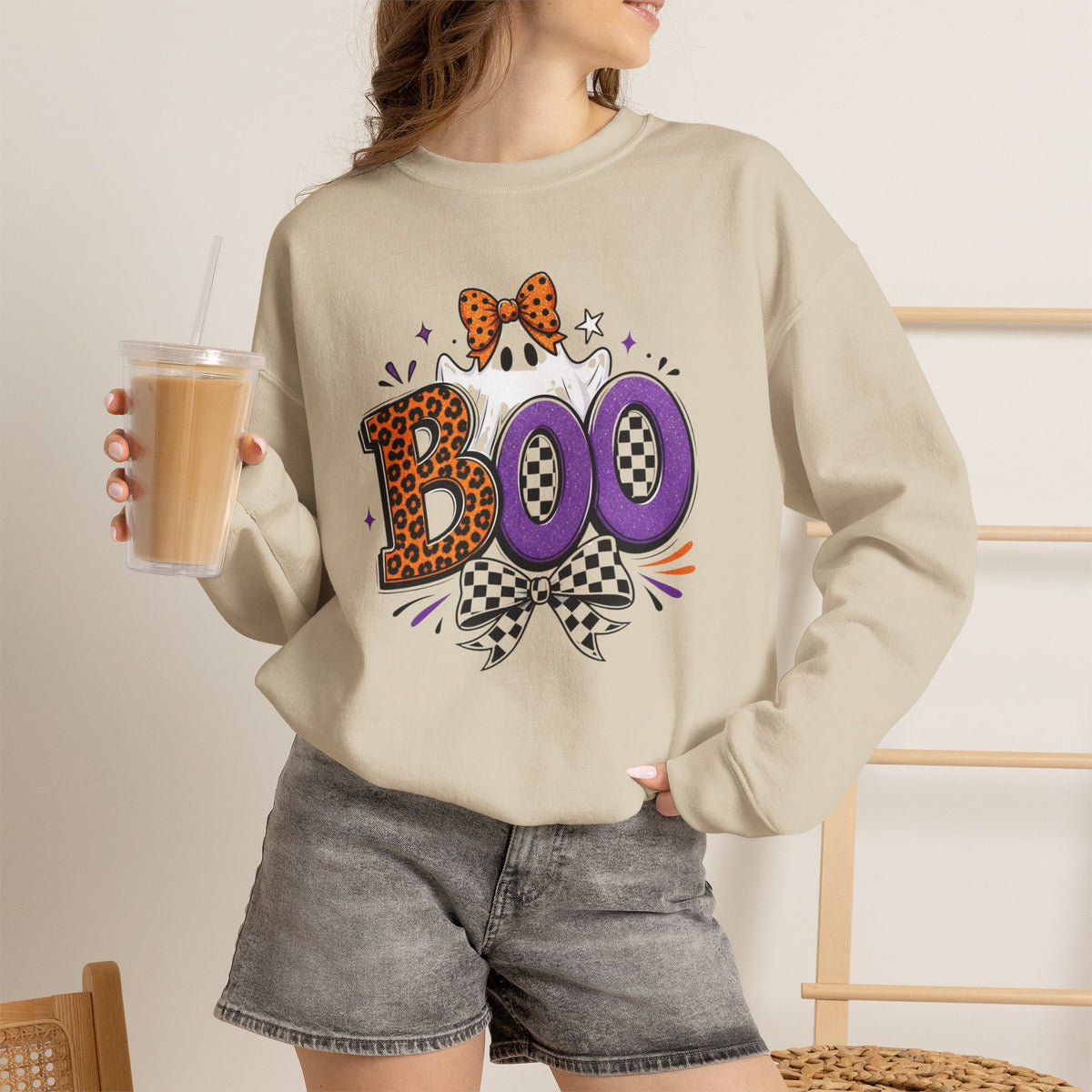 Boo Halloween Sweatshirt — Leopard & Purple Graphic Crewneck