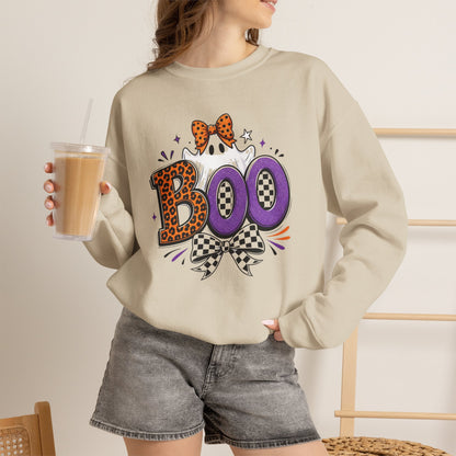 Boo Halloween Sweatshirt — Leopard & Purple Graphic Crewneck