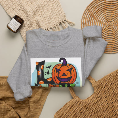 Halloween LOVE Crewneck Sweatshirt — Jack-O'-Lantern & Leopard Print Graphic
