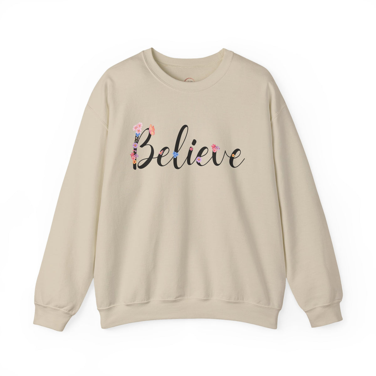 Believe Floral Crewneck Sweatshirt — Inspirational White Pullover