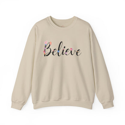 Believe Floral Crewneck Sweatshirt — Inspirational White Pullover