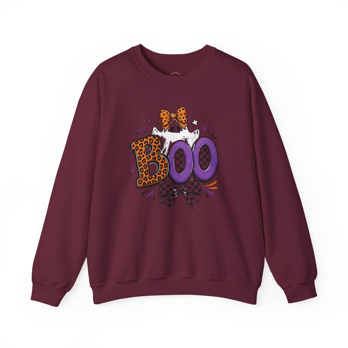 Boo Halloween Sweatshirt — Leopard & Purple Graphic Crewneck
