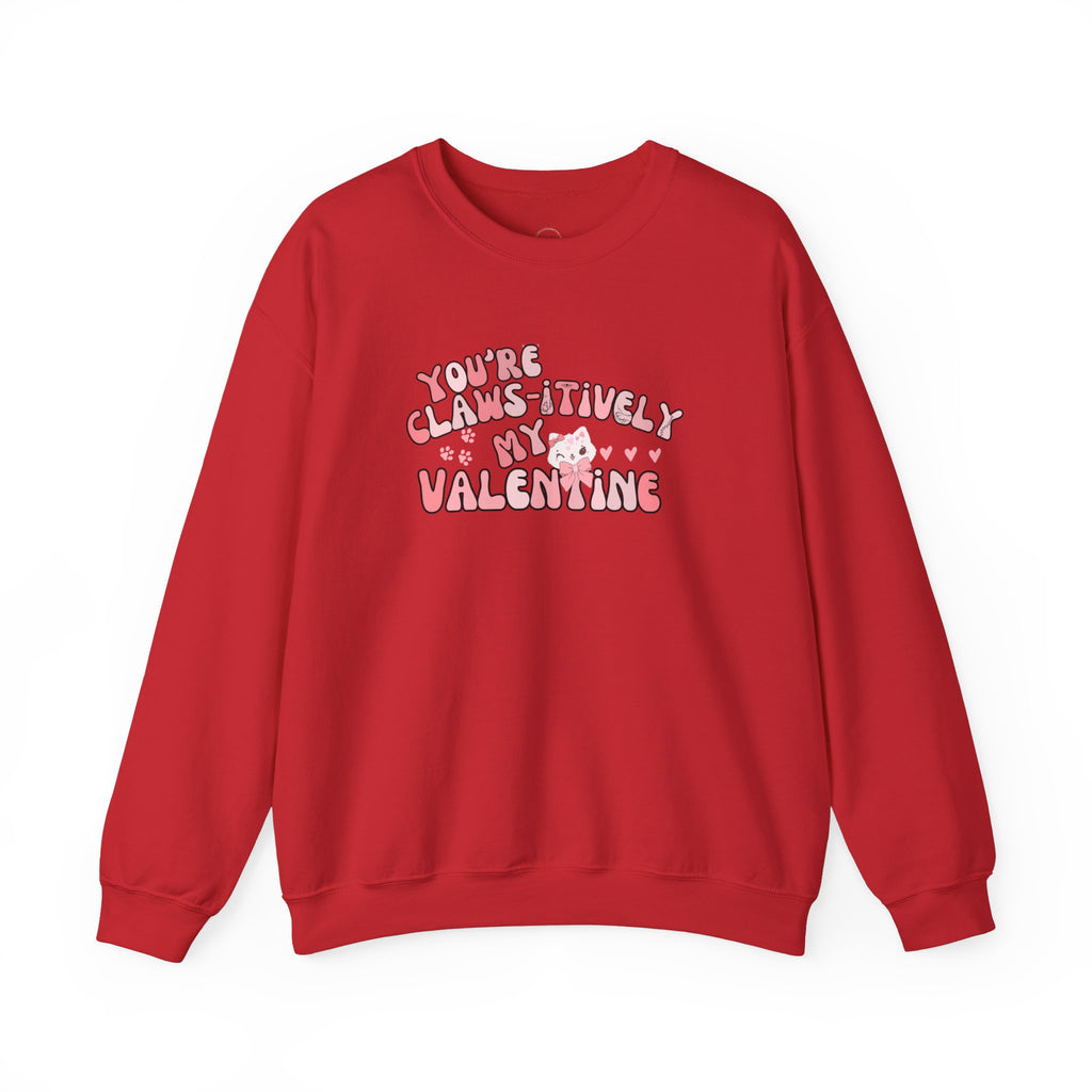 Cat Bow Valentine Unisex Sweatshirt, Claws-itively Adorable Gift, Funny Valentine's Day Jumper, Cute Kitty Lover Top, Heart Design Pullover,