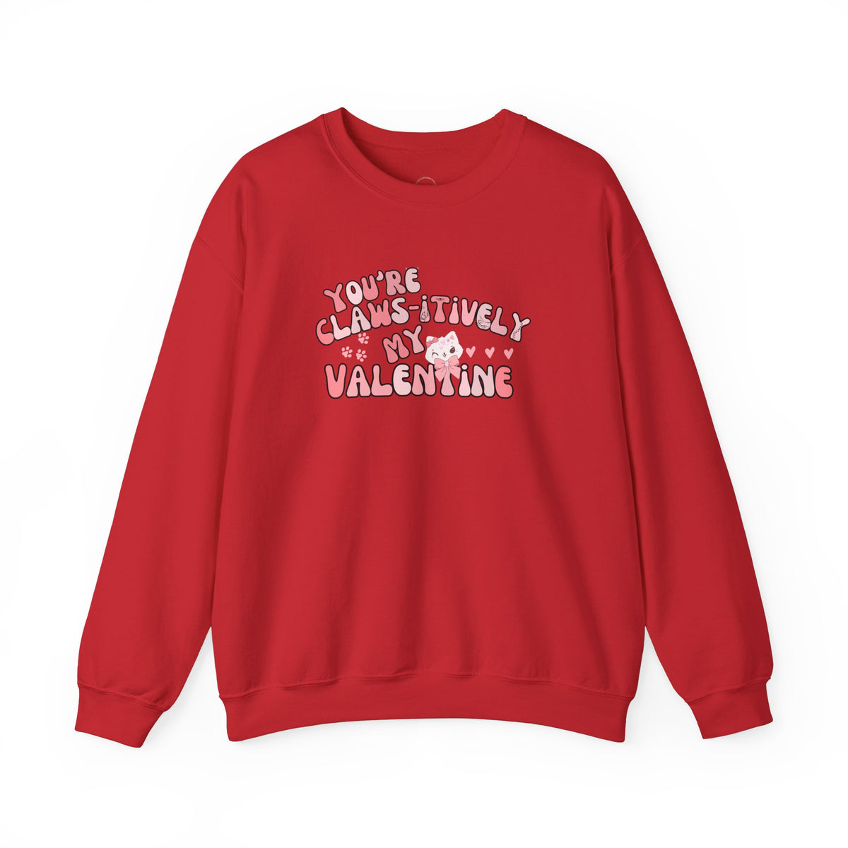Cat Bow Valentine Unisex Sweatshirt, Claws-itively Adorable Gift, Funny Valentine's Day Jumper, Cute Kitty Lover Top, Heart Design Pullover,