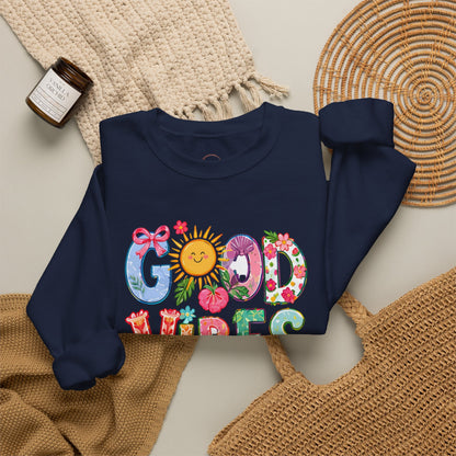 Good Vibes Floral Sweatshirt - Colorful Retro Sun Graphic Crewneck