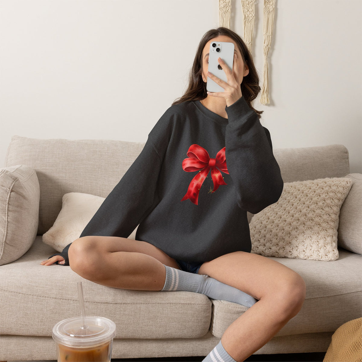 Red Ribbon Bow Crewneck Sweatshirt — Holiday Gift Sweatshirt