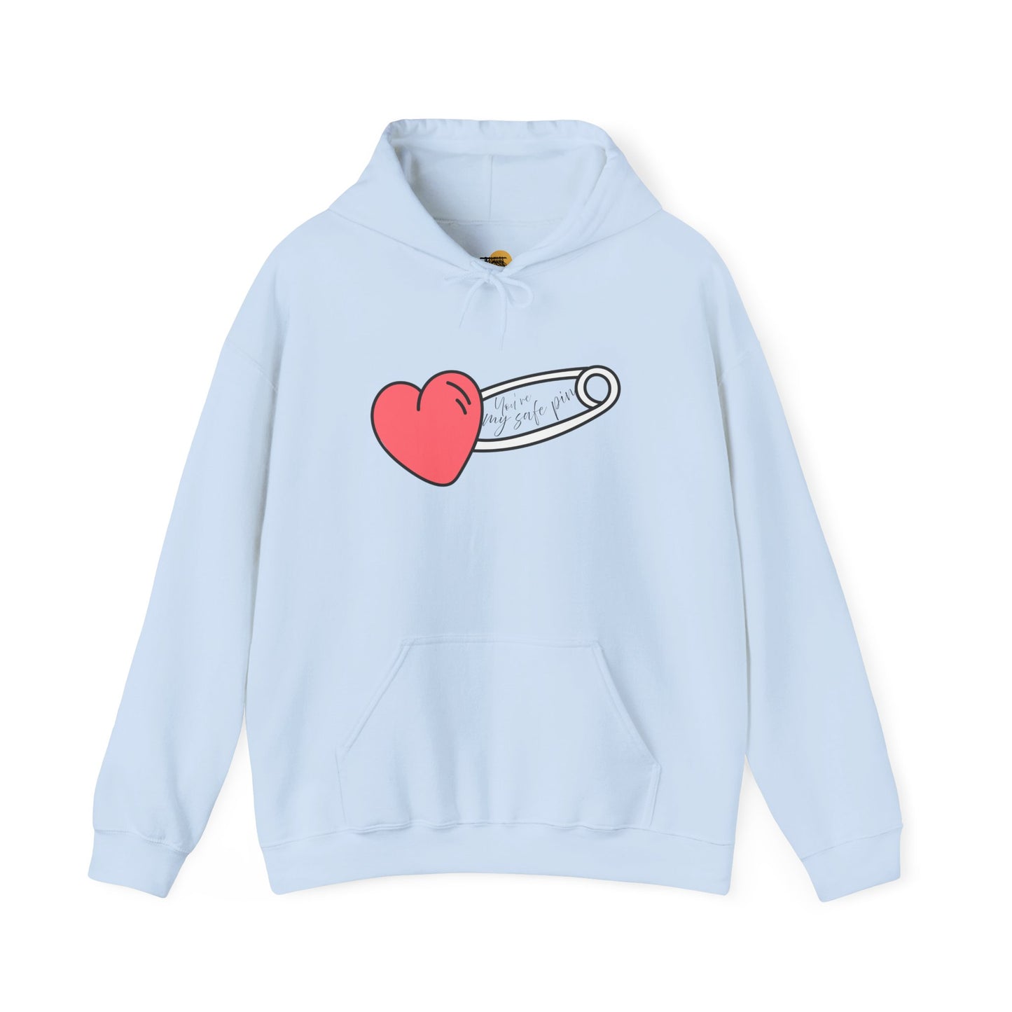 Heart Safety Pin Hoodie, Cozy Sweatshirt, Cute Gift for Her, Valentine's Day Apparel, Casual Streetwear