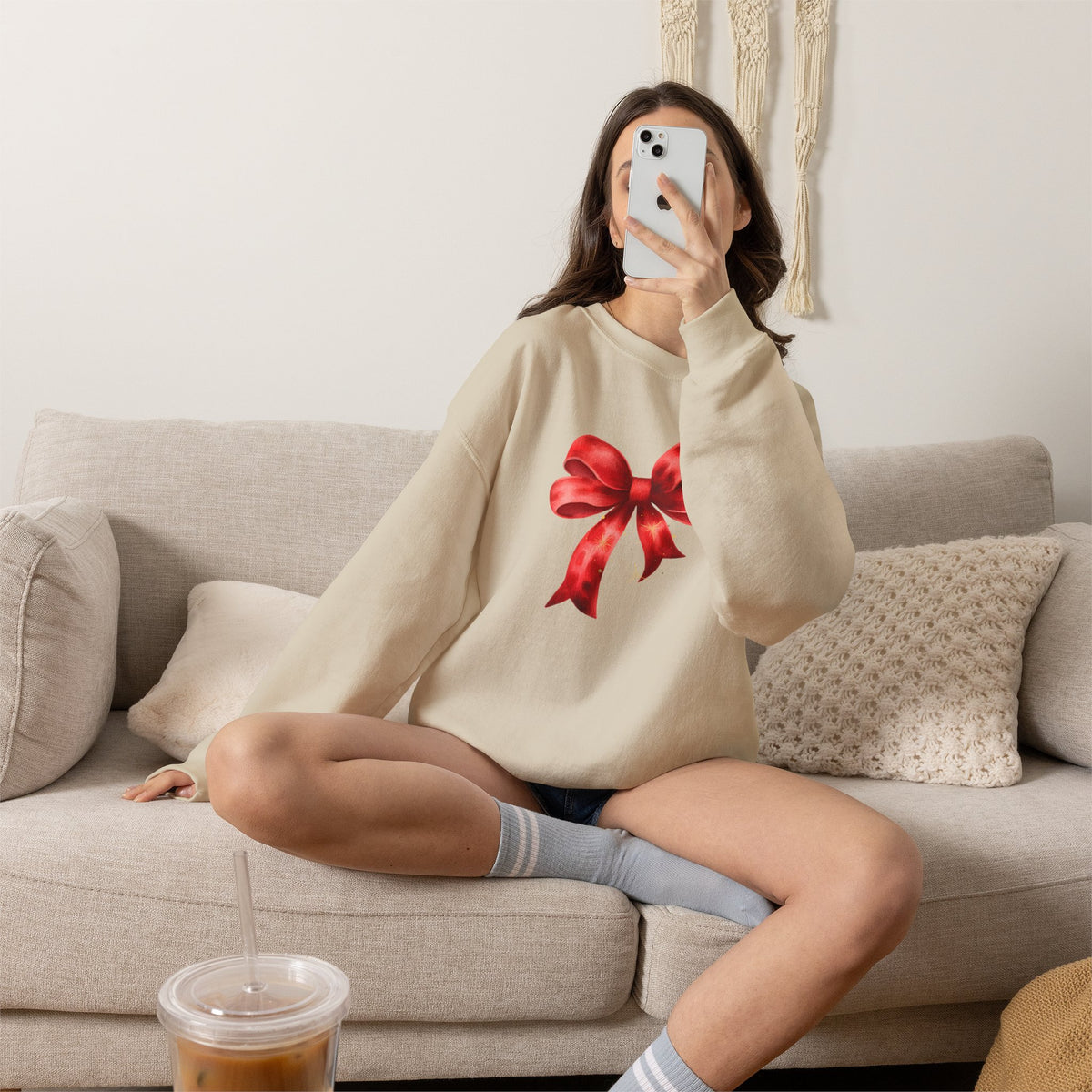 Red Ribbon Bow Crewneck Sweatshirt — Holiday Gift Sweatshirt