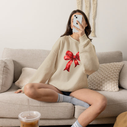 Red Ribbon Bow Crewneck Sweatshirt — Holiday Gift Sweatshirt
