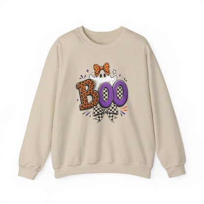 Boo Halloween Sweatshirt — Leopard & Purple Graphic Crewneck