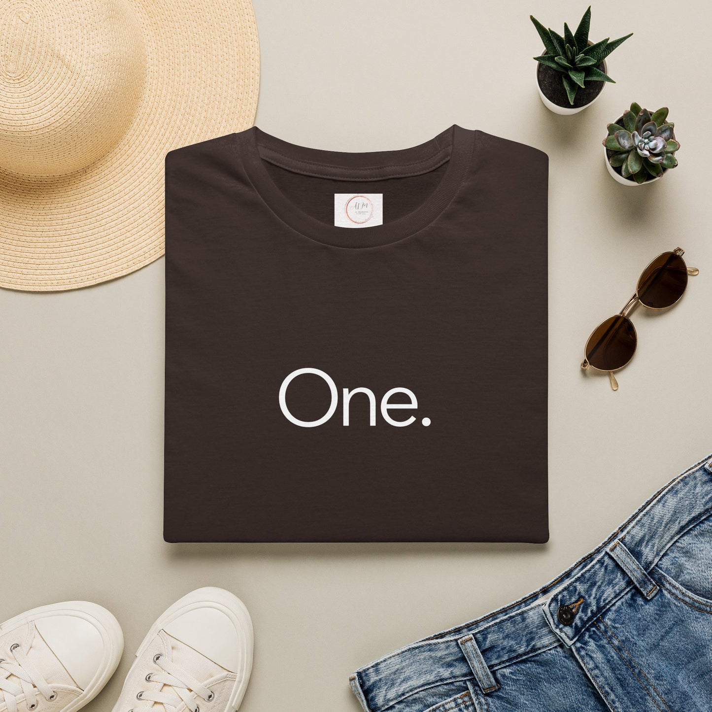 One. Minimalist Graphic Tee — Simple Typography Black T-Shirt