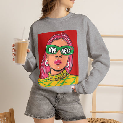Graphic Sweatshirt — 'Bye Next' Retro Pop Art Girl Crewneck