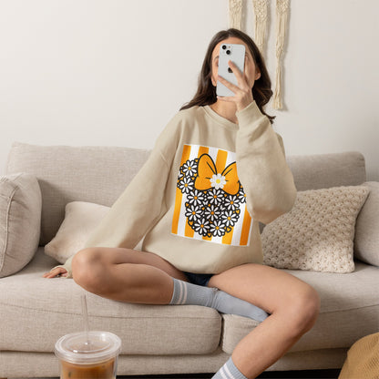 Floral Mouse Head Sweatshirt — Yellow Daisy Bow Crewneck
