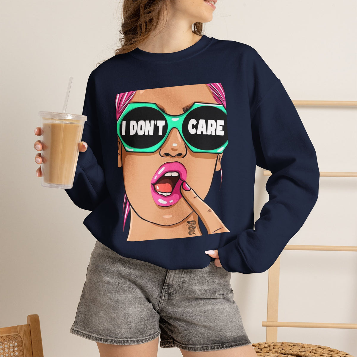 “I Don’t Care” Pop Art Crewneck Sweatshirt