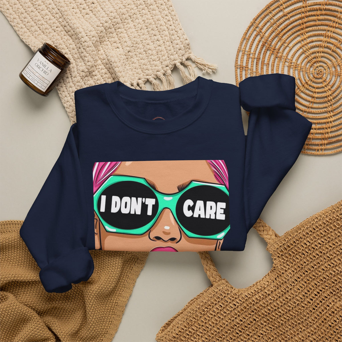 “I Don’t Care” Pop Art Crewneck Sweatshirt