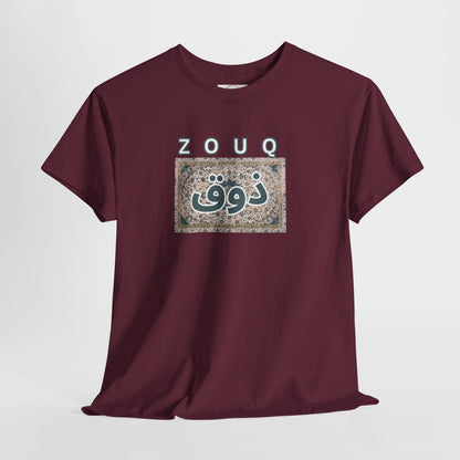Zouq Arabic Graphic Tee — "ZOUQ / ذوق" Vintage Mosaic Design