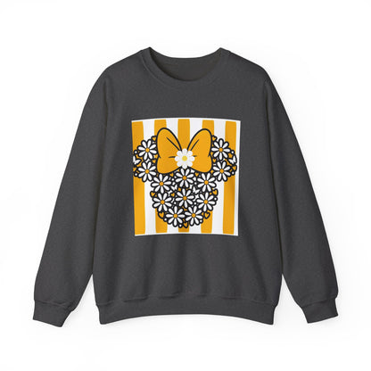 Floral Mouse Head Sweatshirt — Yellow Daisy Bow Crewneck