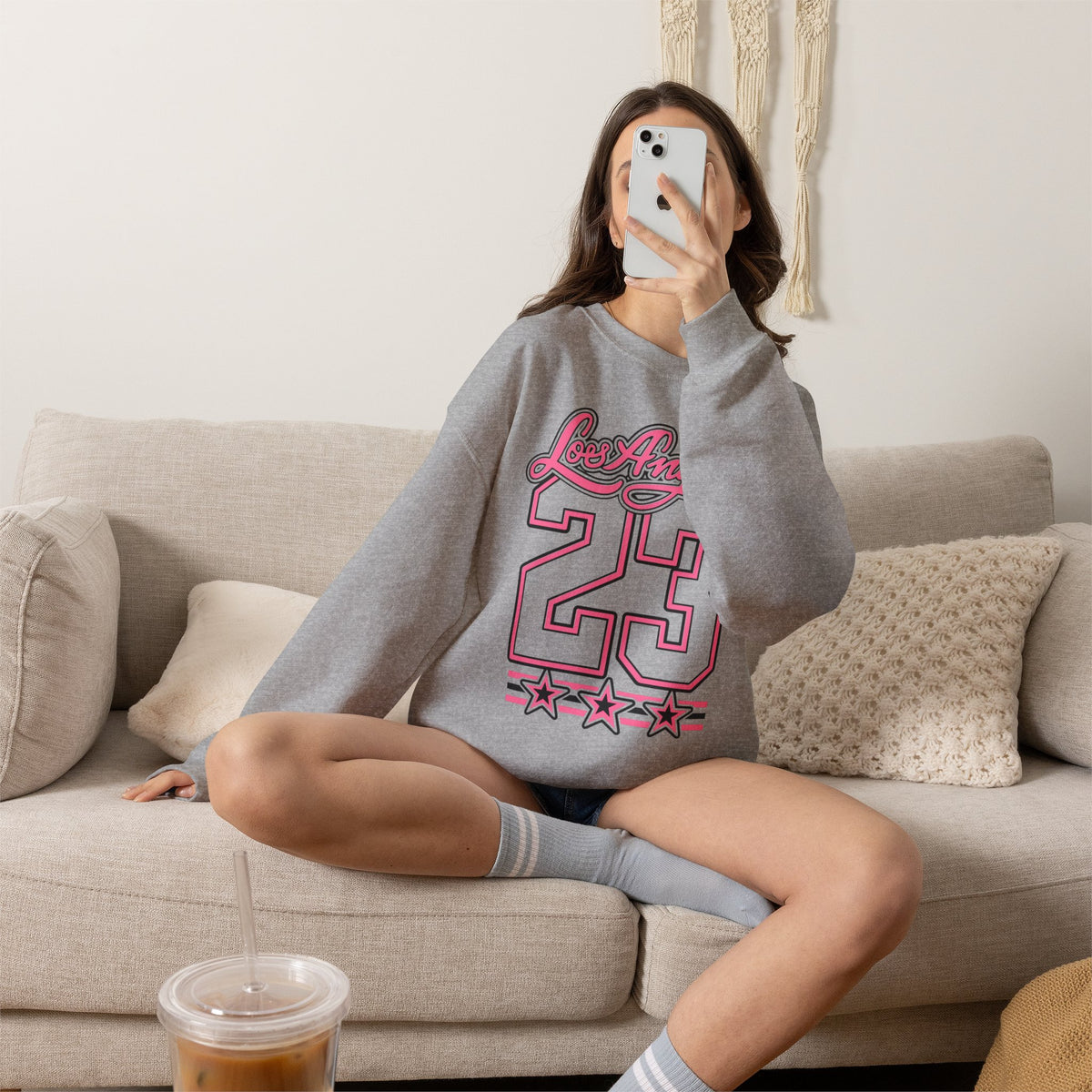 Los Angeles 23 Retro Crewneck Sweatshirt — Pink Varsity Style