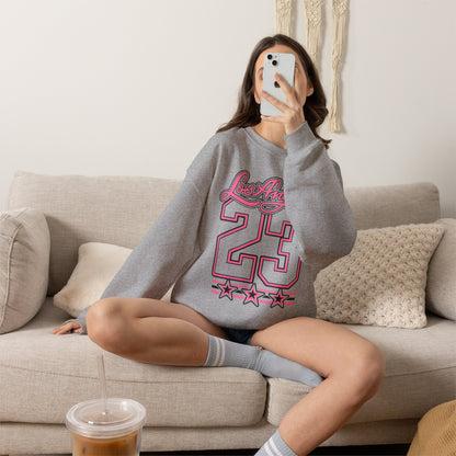 Los Angeles 23 Retro Crewneck Sweatshirt — Pink Varsity Style
