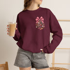 Crewneck Sweatshirt — Floral Heart Ornament with Pink Bow Holiday Design