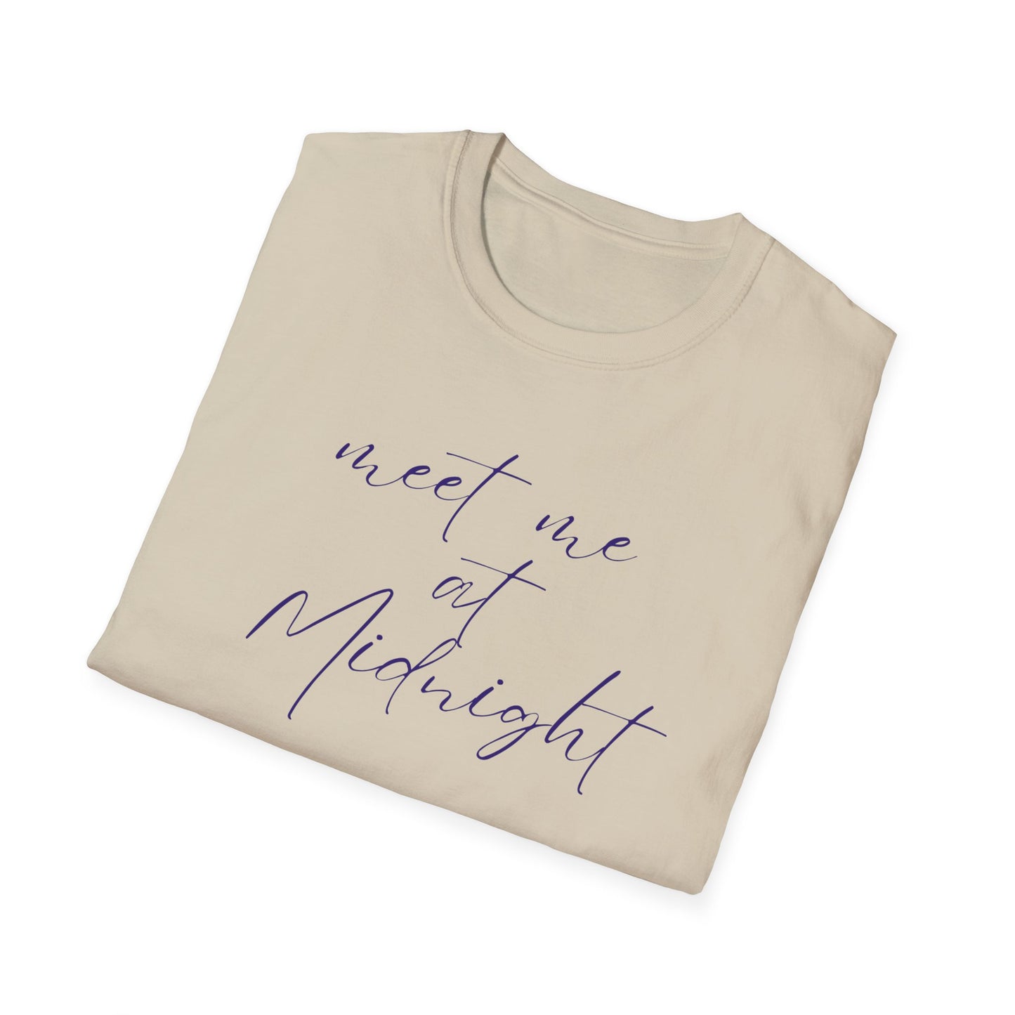 Midnight Rendezvous Unisex Softstyle T-Shirt, Midnight Meeting Tee, Moonlight Encounter Shirt, Late Night Date Top, Starry Sky Gift