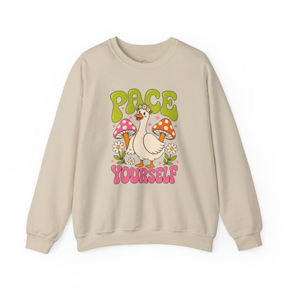 Peace Yourself Crewneck Sweatshirt — Retro Duck & Mushrooms Graphic