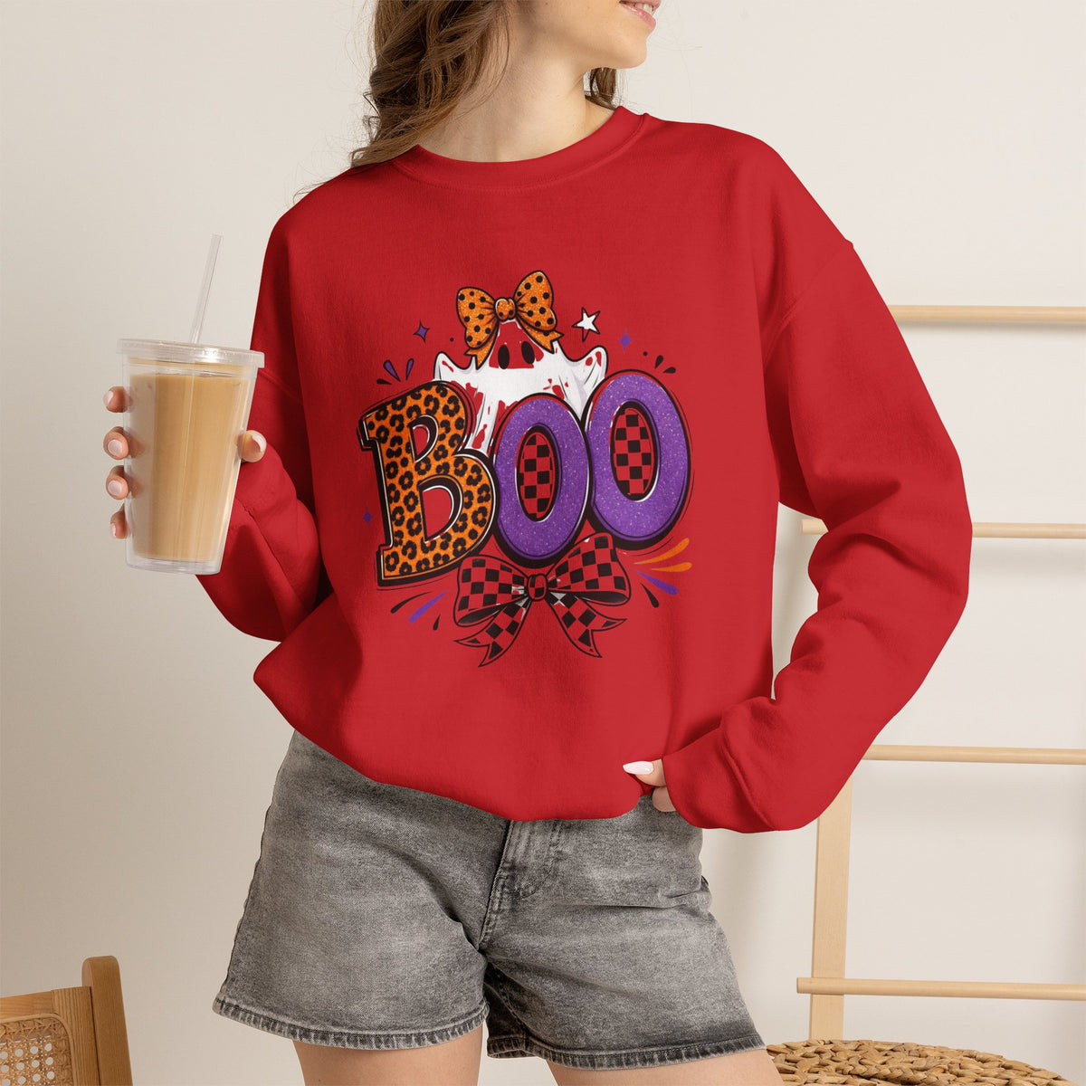 Boo Halloween Sweatshirt — Leopard & Purple Graphic Crewneck