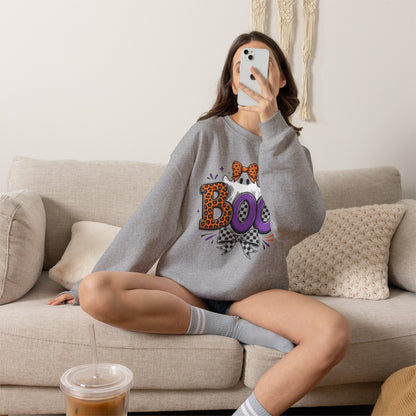 Boo Halloween Sweatshirt — Leopard & Purple Graphic Crewneck