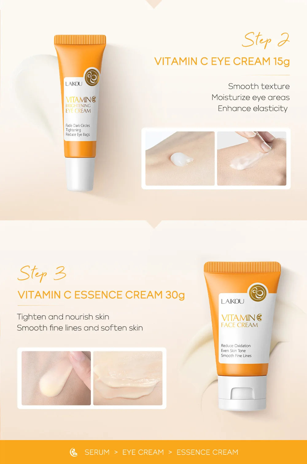 3pcs/set LAIKOU Vitamin C 24K Golden Sakura Skin Care Sets Face Cream Serum Eye Cream Moisturizing Anti Wrinkles Face Care Kit