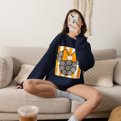 Floral Mouse Head Sweatshirt — Yellow Daisy Bow Crewneck