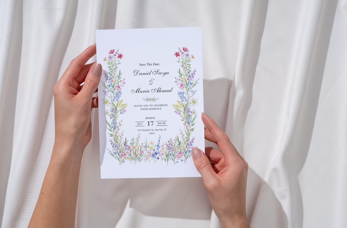 Wedding card 5 x 7, Physical Wedding Invitation, Wild card invitation, Modern Wedding Invite, Summer wedding card, Personalized, Card B86