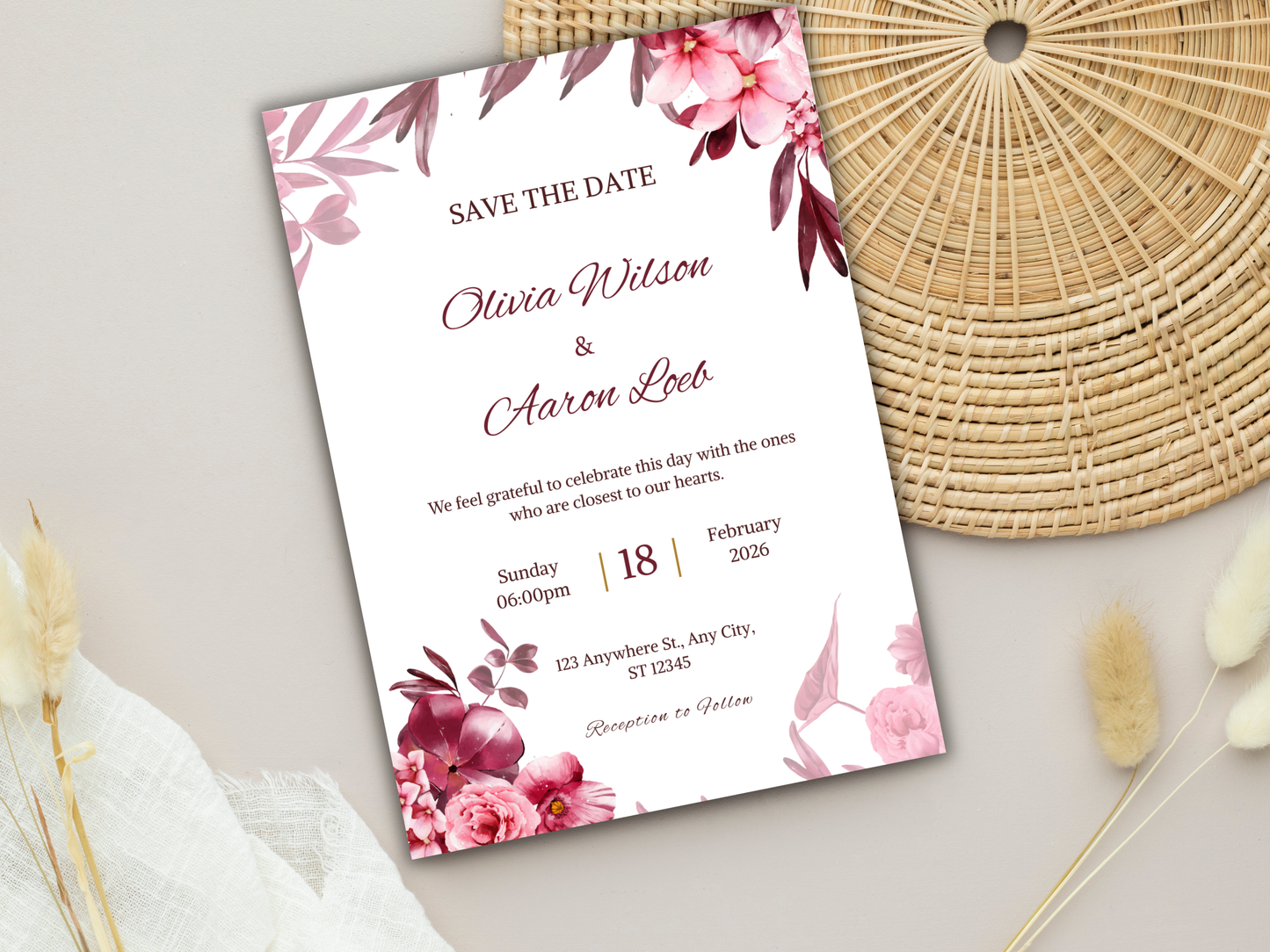 Wedding Invitation Set, RSVP, Dark Floral, Wedding Invitation, Details, Editable, Template, WI235