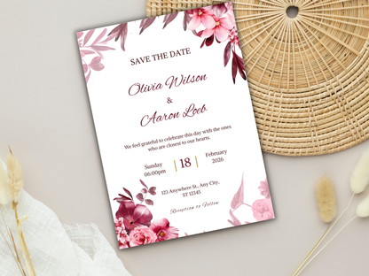 Wedding Invitation Set, RSVP, Dark Floral, Wedding Invitation, Details, Editable, Template, WI235